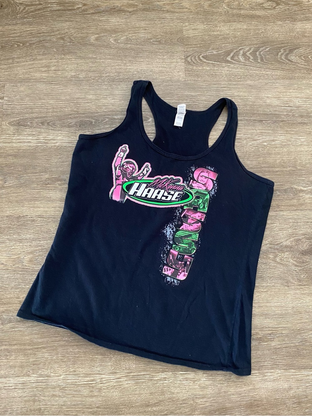 Vintage NASCAR Racing Gildan Black Tank with Pink & Green Graphic